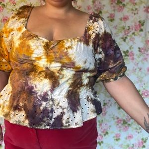 81 pound custom uocycled eyelet ice dyed blouse.